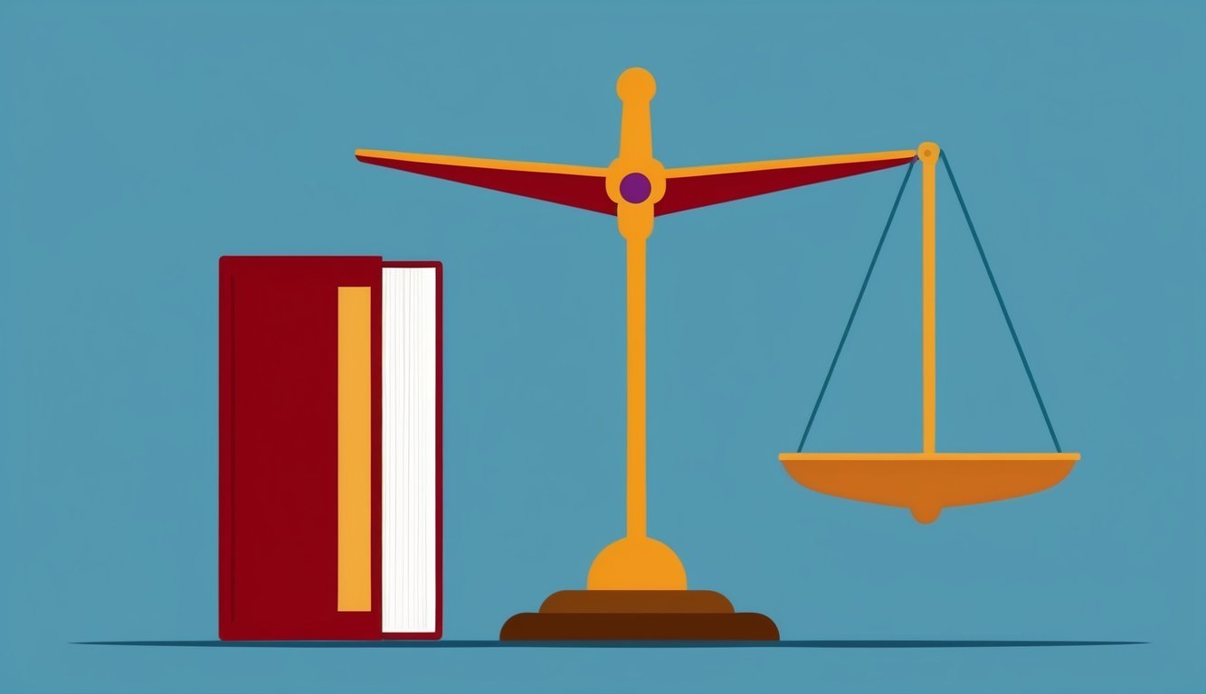 A scale balancing a book and a copyright symbol