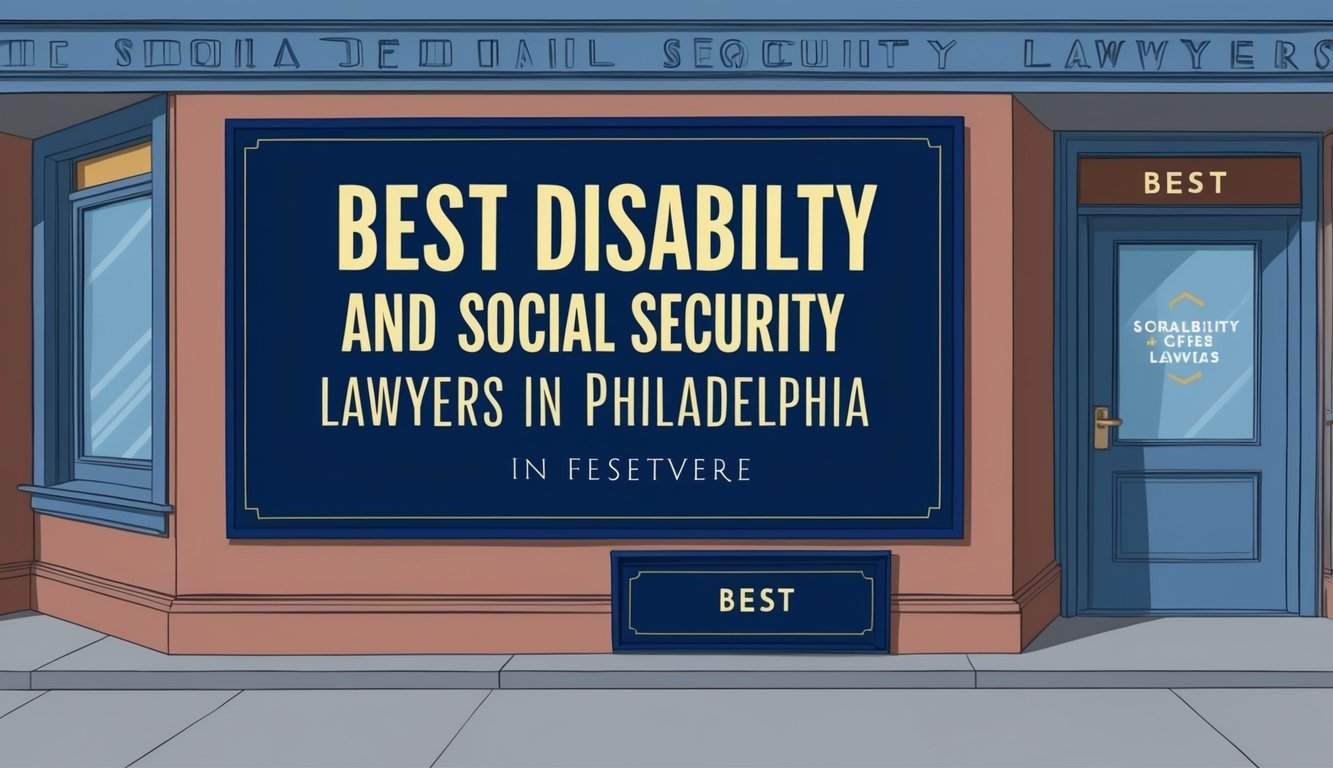 A lawyer's office with a sign reading "Best Disability and Social Security Lawyers in Philadelphia" displayed prominently