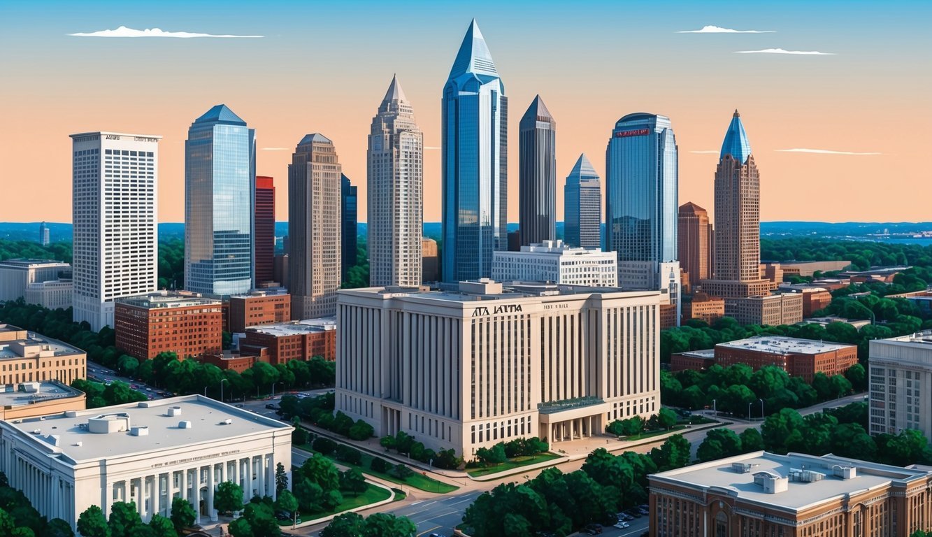 The iconic skyline of Atlanta with a prominent law firm building in the foreground