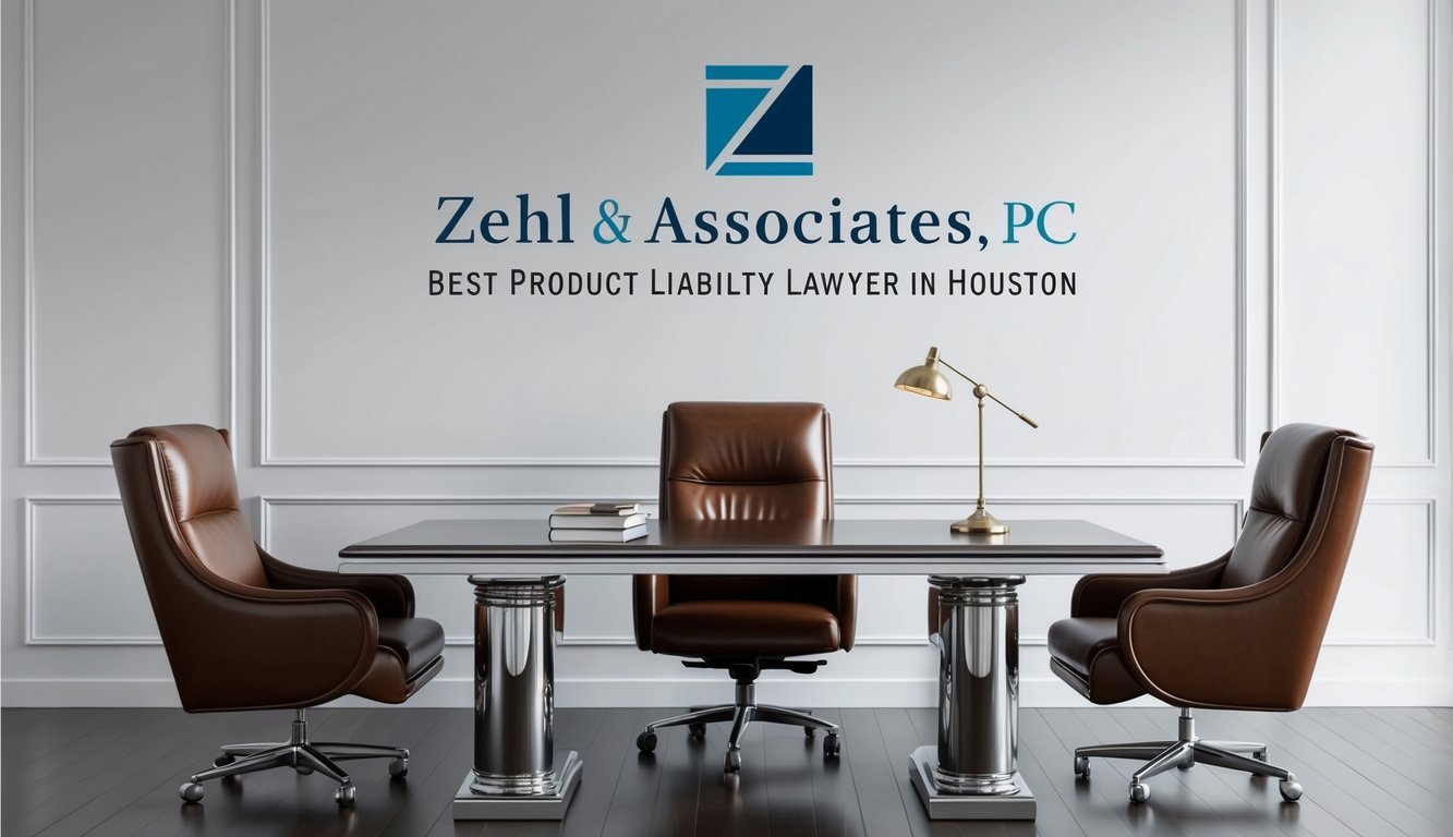 A sleek, modern office with a polished desk and leather chairs.</p><p>The logo "Zehl & Associates, PC Best product liability lawyer in Houston" is prominently displayed on the wall