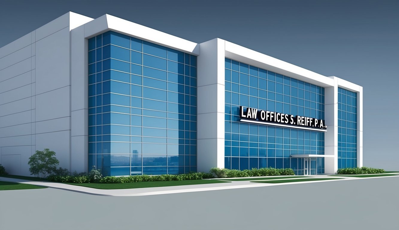 A sleek and modern office building with the sign "Law Offices of Robert S. Reiff, P.A." prominently displayed