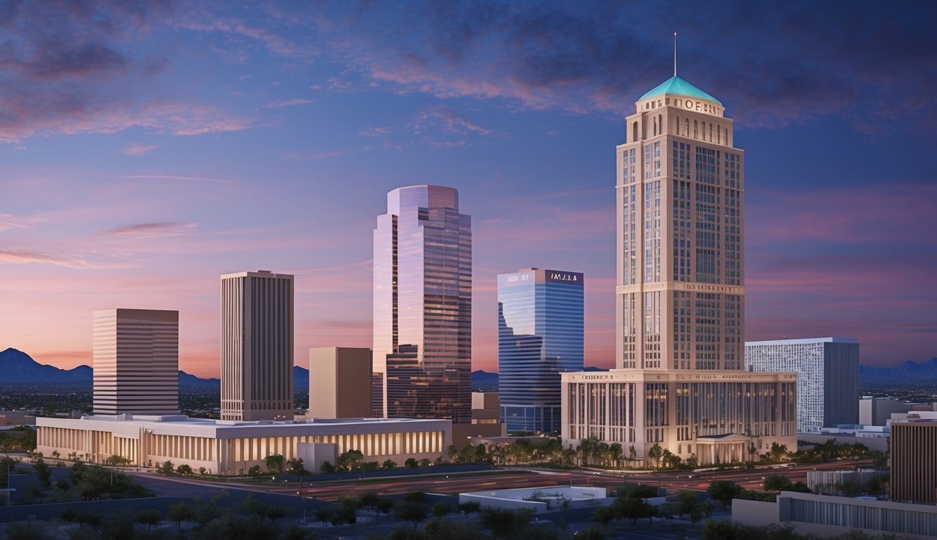 A Phoenix skyline at dusk with a prominent law firm building