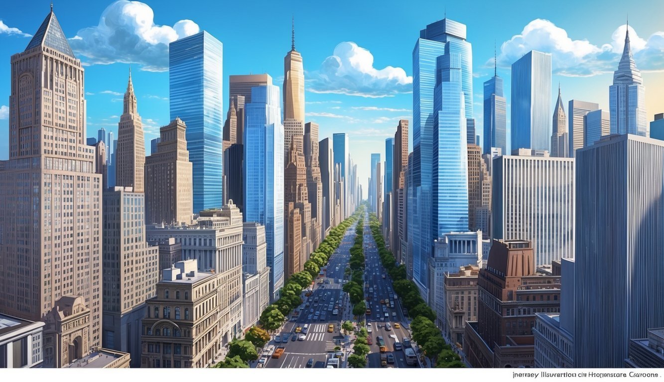 A busy New York City skyline with towering skyscrapers and bustling streets, showcasing the fast-paced and competitive legal environment of the city