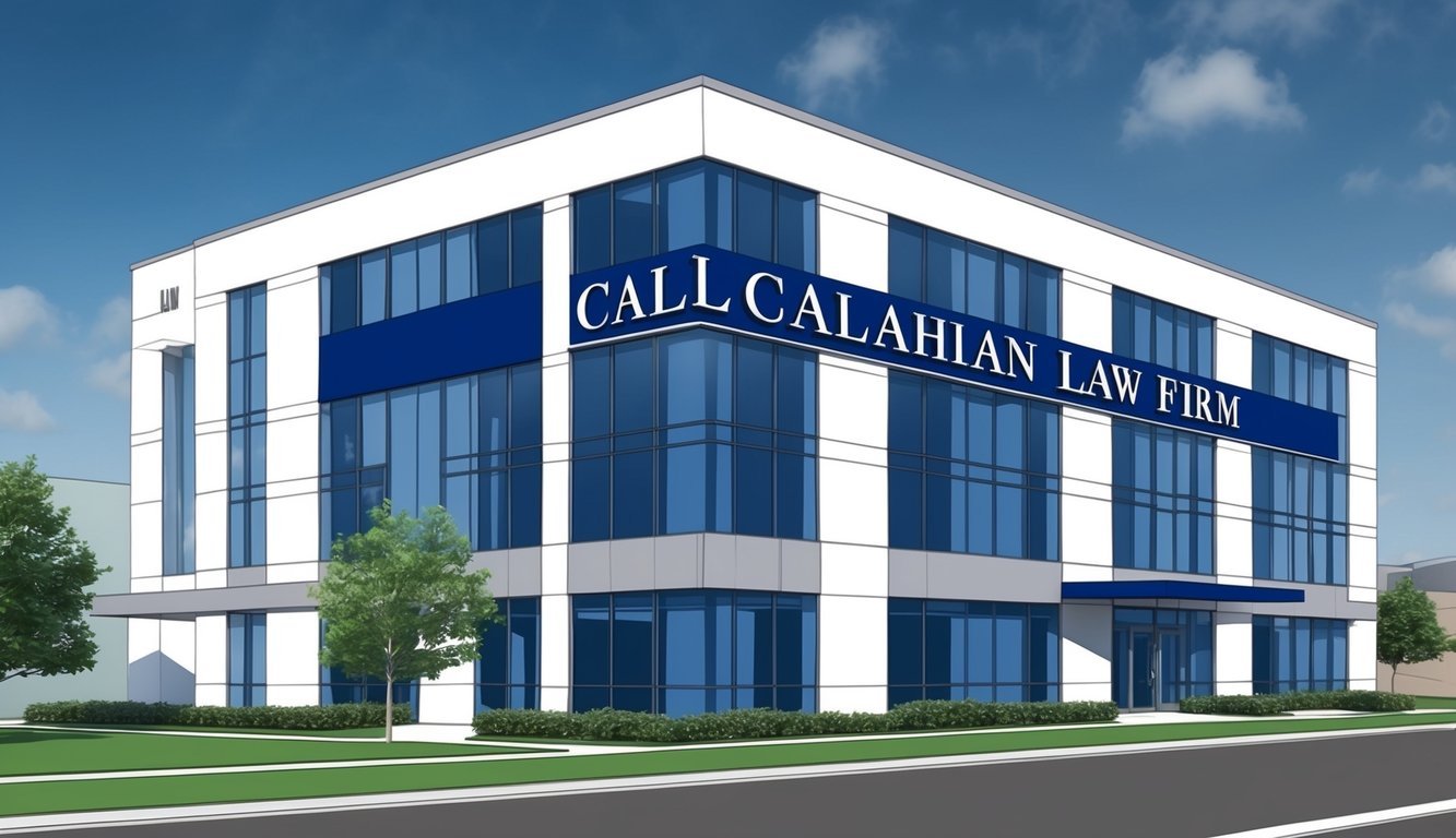 A modern office building with the Callahan Law Firm's name prominently displayed on the exterior