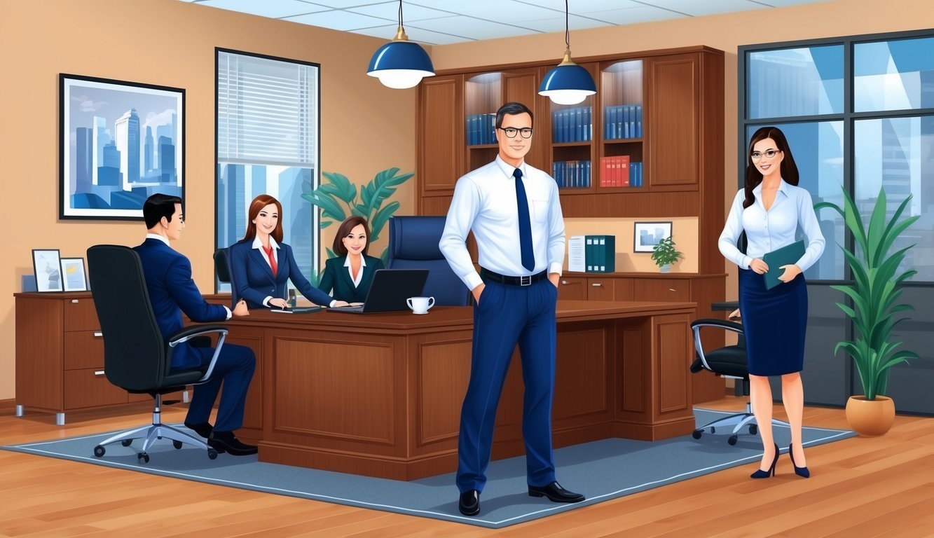 A busy law office with modern decor and professional staff