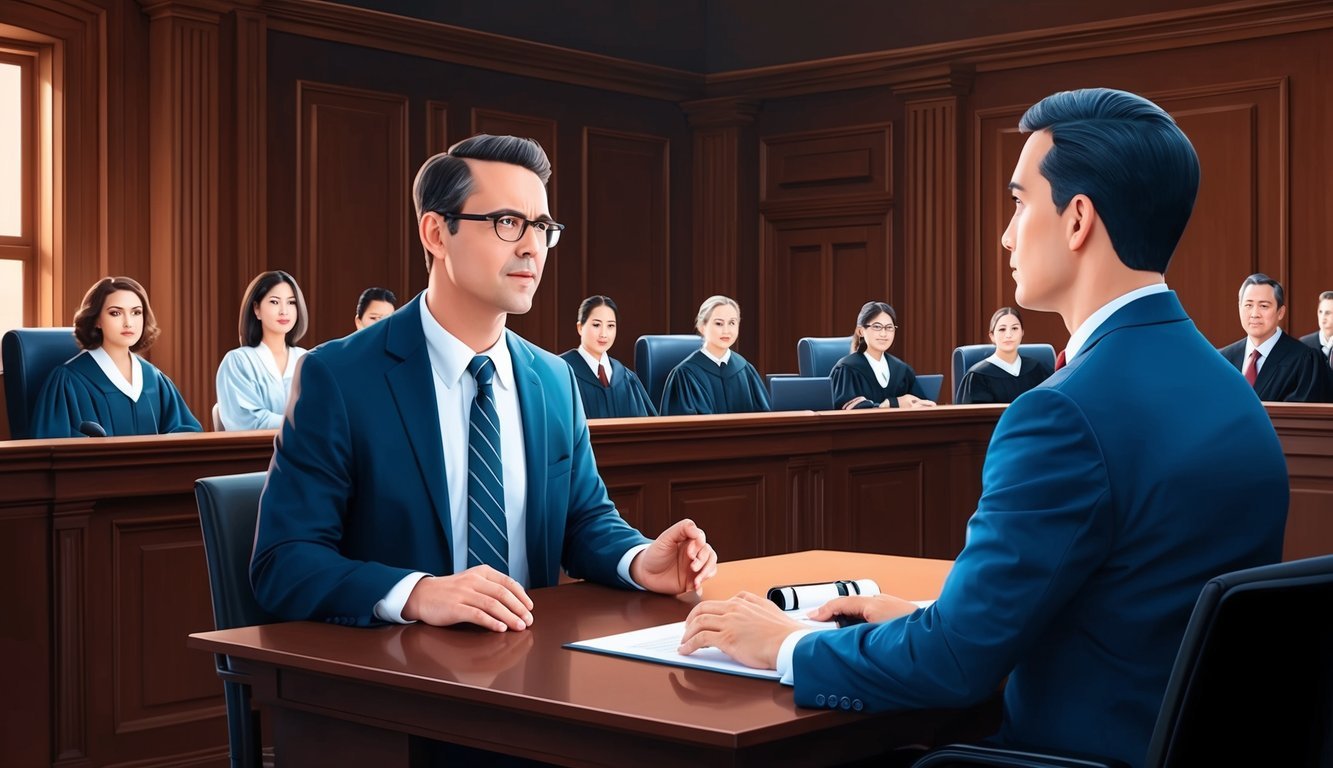 A courtroom with a lawyer presenting a compelling case for a client with a disability