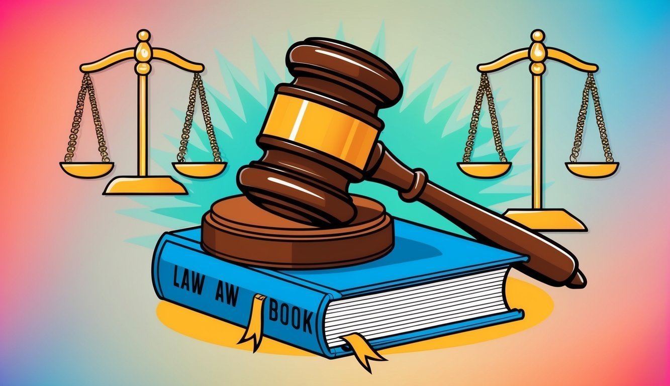 Gavel on a law book with scales of justice in the background